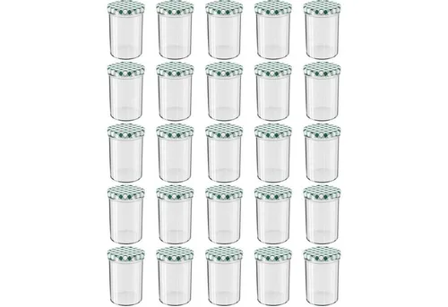 Wellgro Vorratsglas Einmachgläser Schraubdeckel grün kariert - 435 ml, (25-tlg)