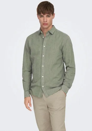 ONLY & SONS Langarmhemd ONSCaiden in Grün XL - Herren-Freizeithemden aus 55% Baumwolle und 45% Leinen, ideal für einen lässigen Look mit hohem Tragekomfort und Melange-Optik.