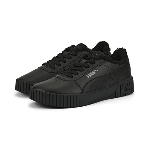 Puma Carina 2.0 WTR JR Black Black-Dark Shadow Größe EU 36 - Halbschuhe für Kinder, inspiriert von den 80er Jahren, mit weichem Kunstfellfutter für warme Füße und optimalem Komfort dank der SoftFoam+ Einlegesohle.