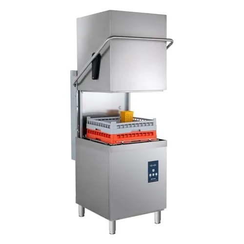 GastroHero Haubenspülmaschine PROFI-HSM54SL | Korbmaß 50×50 cm | Edelstahl | mit Reiniger- & Klarspüldosierer | Ablaufpumpe | 400 V | Made in Europe | Profi Gastronomie Spülmaschine
