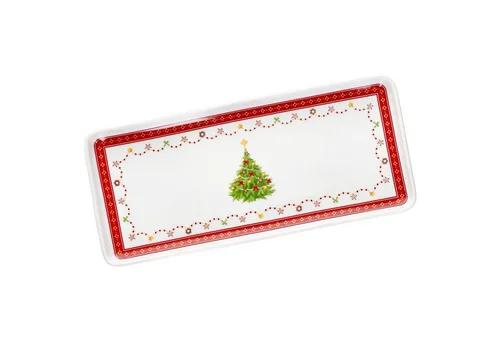 MamboCat Servierplatte Weihnachtstraum - Rechteckige Porzellan Kuchenplatte für festliche Anlässe, ideal für Stollen und Weihnachtsplätzchen. Mit weihnachtlichem Dekor und praktischer Kante für sicheren Halt.