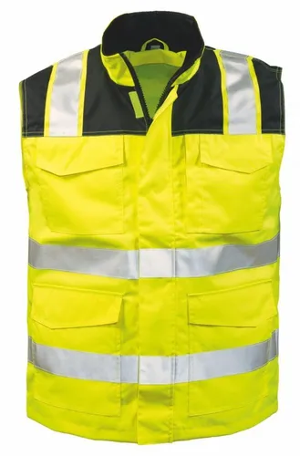 GREGOR Warnschutzweste ELYSEE Gelb/Schwarz, EN ISO 20471/2, Gr.XL - Arbeits- & Schutzkleidung mit hoher Atmungsaktivität (3.000 g/m²/24h) und Wassersäule (5.000 mm) für optimalen Komfort und Sicherheit bei der Arbeit.