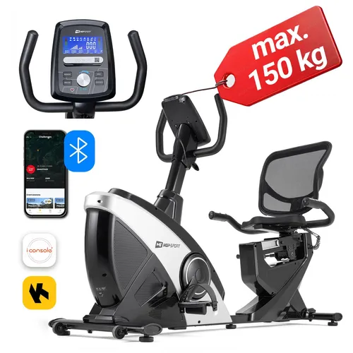 Hop-Sport Liegeergometer HS-070L – App-gesteuertes Liegefahrrad mit 12 Programmen - Fahrradergometer mit 32 Widerstandsstufen, Bluetooth-App-Steuerung und verstellbarem Sitz für individuelles und komfortables Training.
