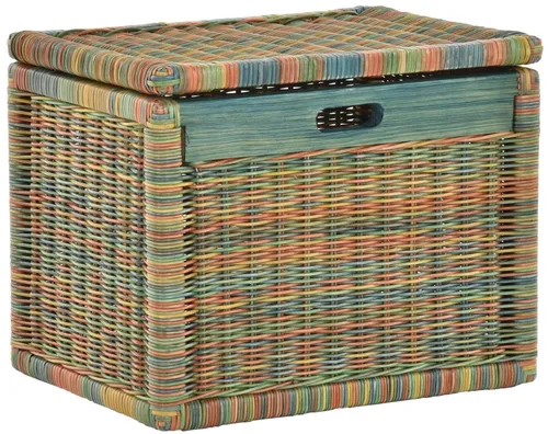 Korb mit Deckel Rattan geflochten - Bunt, Groß - Körbe für stilvolle Aufbewahrung, geflochten aus Rattan, mit Deckel und Griff, ideal für Ordnung im Landhausstil.