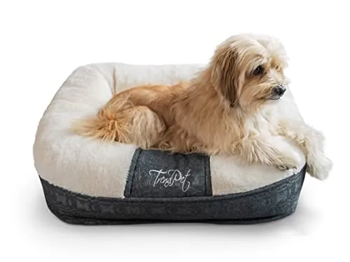 TrendPet LunaLounge Kuschelbett für Hunde und Katzen - M, Beige - Bequemes Hundebett mit hochgepolstertem Rand und wendbarem Innenkissen. Waschbarer Bezug bei 30°C, ideal für kleine Hunde und Katzen. Erhältlich in verschiedenen Größen und Farben.