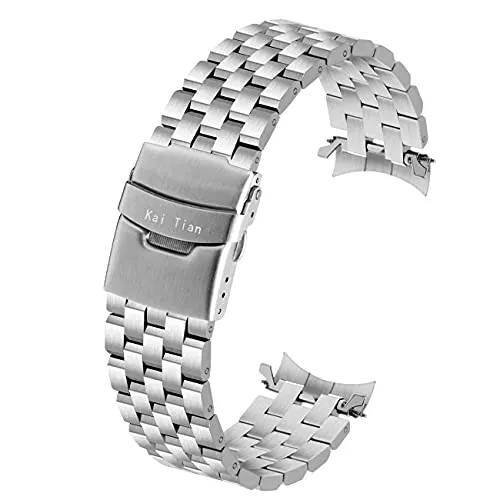 Kai Tian 20mm Edelstahl Uhrenarmband für Frauen Männer Gebürstet Metall Armband Gebogene Enden Ersatzarmband Austausch Uhrenarmbänder Silber