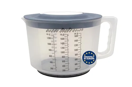 mucHome 3in1 Messbecher 2L Rührbecher mit Spritzschutz, Verschlussdeckel und Ausgießer