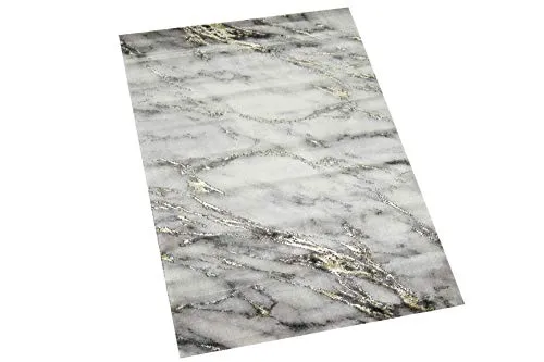 CARPETIA Teppich modern Wohnzimmerteppich Marmor Optik in Creme grau Gold Größe 80x150 cm