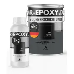 Mr. Epoxy Epoxidharz Bodenbeschichtung (5 kg, RAL 7043 Verkehrsgrau) - 2K Betonfarbe für Garagen, Keller & Werkstatt - Hochwertige 2K-Bodenbeschichtung aus Epoxidharz für strapazierfähige Böden in Garage, Keller und Werkstatt. Seidenglänzende, fugenlose Oberfläche sorgt für einen professionellen Look und einfache Anwendung.