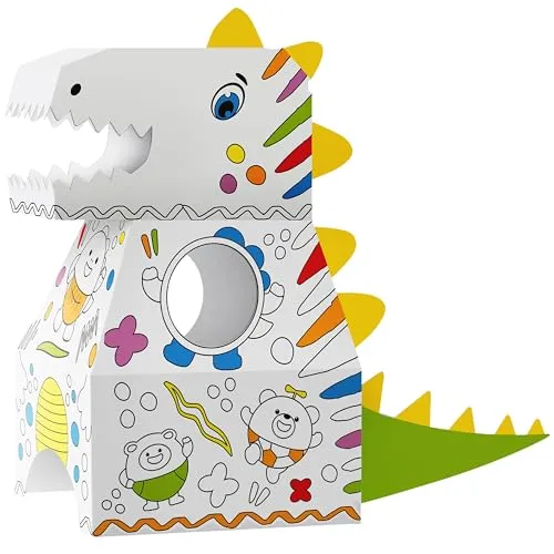 THE TWIDDLERS Großer Papp 3D Dinosaurier zum Bauen & Ausmalen mit 10 Markerstiften, XXL 79x82cm