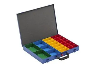 Kleinteilekoffer mit Einsatzkästen, BxT 440 x 370 mm, mit 23 Einsatzkästen, Höhe 63 mm kaiserkraft