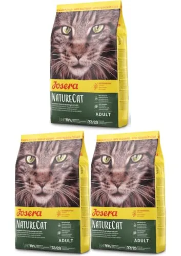 Josera NatureCat Trockenfutter (3 x 400 g) - Getreidefreies Super Premium Katzenfutter mit 30 % Geflügel und 10 % Lachs. Unterstützt die gesunde Ernährung und sorgt für eine schmackhafte Abwechslung im Futterangebot.