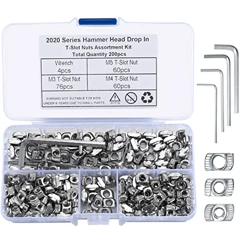 Stück T-Nutensteine, M3 M4 M5 T-Muttern mit 4 Stück Inbusschlüsseln, Schlitzmuttern, Hammerkopfschrauben Muttern für Aluminiumprofile 196