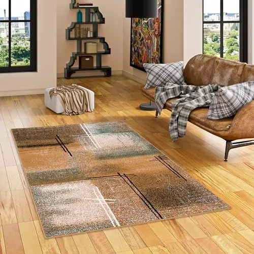 Designer Teppich Modern Brilliant Beige Grün Verlauf - Teppich für Wohnzimmer, Schlafzimmer und Esszimmer - pflegeleicht, schadstoffgeprüft und ideal für Fußbodenheizung, verleiht Ihrem Raum Stil und Eleganz.