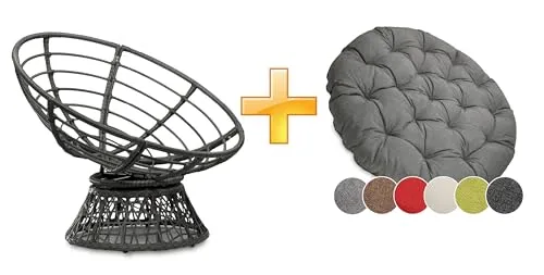 sunnypillow Papasansessel | Drehbarer Rattansessel mit 120 cm Durchmesser - Lounge- & Cocktailsessel mit robustem Stahlgestell und wasserabweisendem Rattangeflecht. Ideal für Innen- und Außenbereich, bietet höchsten Komfort mit dicken Kissen für entspannte Stunden.