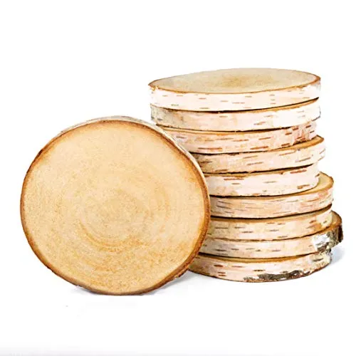 Birkenscheiben rund Ø 8-11cm Baumscheiben aus Birkenholz Naturholz unbehandelt mit Rinde, Holzscheiben für DIY Handwerk, Basteln, Holzdeko Hochzeit, Tischschilder, Untersetzer (5er-Pack)