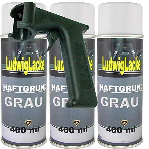 LudwigLacke Grundierung 3 Spraydose Haftgrund GRAU je 400ml mit Haltegriff Autolack