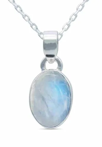 mantraroma echt Silberkette mit Regenbogen Mondstein Edelstein Damen Kettenanhänger 925 Sterlingsilber Halskette Geschenk (AK1-081-04-55)