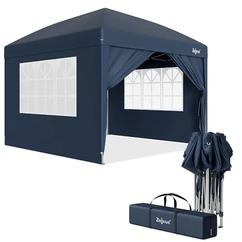 Zelsius Faltbarer Pavillon 3x3 m mit Seitenwänden, Blau in blau von Zelsius