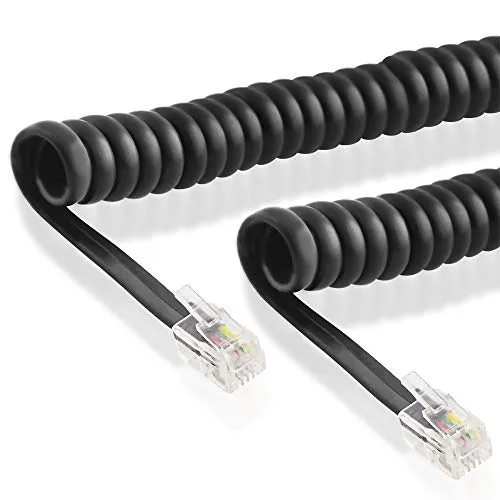 BestPlug 4 Meter Kabel für Telefonhörer mit Spirale, RJ10 Stecker auf RJ10 Stecker, Schwarz