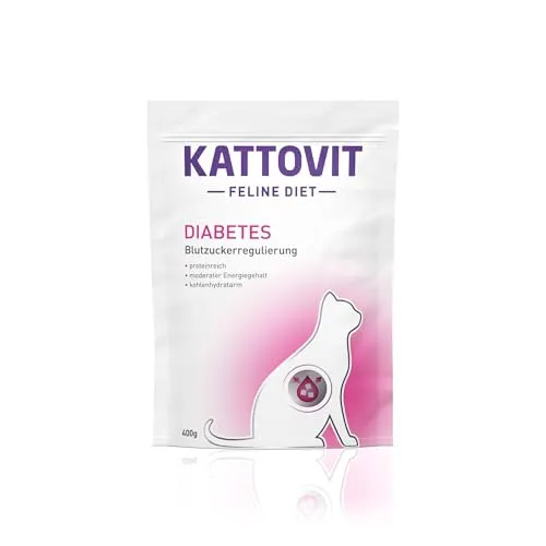 Kattovit - Diabetes Trockenfutter für Katzen | Diät Katzen-Trockenfutter speziell für Katzen mit Diabetes oder Übergewicht. Blutzuckerregulierendes Katzendiätfutter | 6 x 400 g