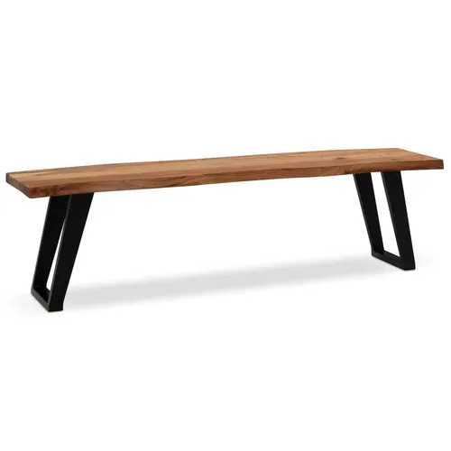Esszimmerbank 160 cm aus Akazie Massivholz mit Baumkante - Sitzbänke – Handgefertigte Esszimmerbank aus Akazie, ein Unikat mit ausdrucksstarker Baumkante und stabilen Metallbeinen, ideal für bis zu 3 Personen.