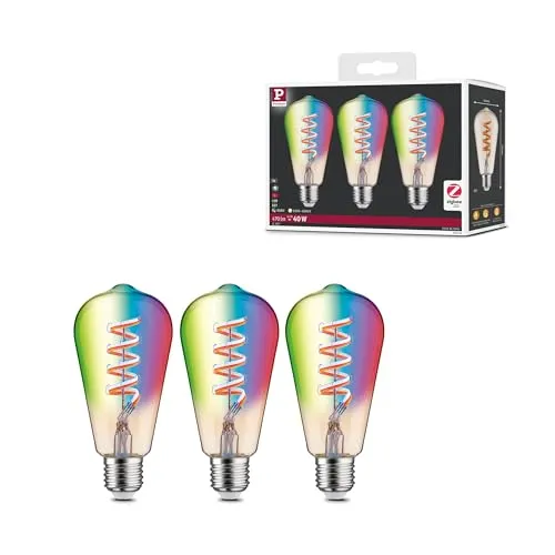 Paulmann 29164 Filament Smart Home Zigbee LED Kolben ST64 E27 - Energiesparlampe mit RGBW-Funktion, dimmbar und steuerbar via Zigbee vom Smartphone – für individuelle Lichtgestaltung und bis zu 80% Energieeinsparung.