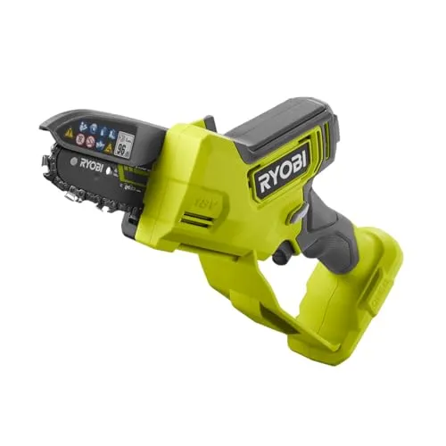 RYOBI 18 V ONE+ Brushless Akku-Einhand-Kettensäge - Sägen, kabellose Flexibilität mit 10 cm Schwertlänge und bürstenlosem Motor für maximale Effizienz im Garten. Ideal für schnelle und einfache Schnitte!