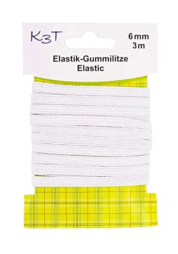 K3T Elastik Gummilitze/Gummiband, 6mm x 3m, Farbe weiß, Art.Nr. 81083-K3T