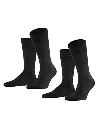 FALKE Herren Socken Happy Double Pack M So Baumwolle einfarbig 2 Paar, Grau Anthracite Melange 3080, 47-50