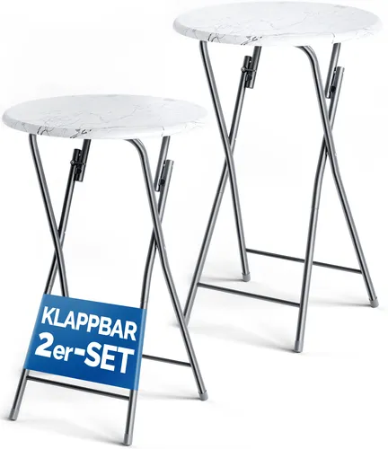 CASARIA® Stehtisch 2er Set Marmoroptik - Esstische für gesellige Runden, klappbar und wetterbeständig mit eleganter Marmoroptik – ideal für drinnen und draußen.