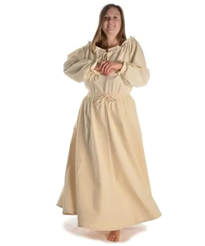 HEMAD Burgfräulein-Kostüm Mittelalter Faltenrock Duzabel - Mittelalter Kostüm aus 100% naturbelassener Baumwolle, feine Leinenstruktur und ideal für historische Anlässe. Perfekt für Burgfräulein-Looks!