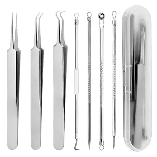 iCovalescent Mitesserentferner, Pickel Werkzeug-Set, Hochwertiger Edelstahl Akne Mitesser Entferner Extraktor Tools, für Whitehead-Akne auf der Nase, Gesicht mit Box