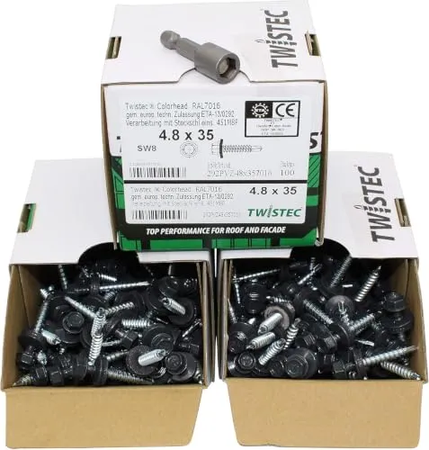 Twistec Blechschraube 4,8x35 mm RAL7016 in grau von Twistec