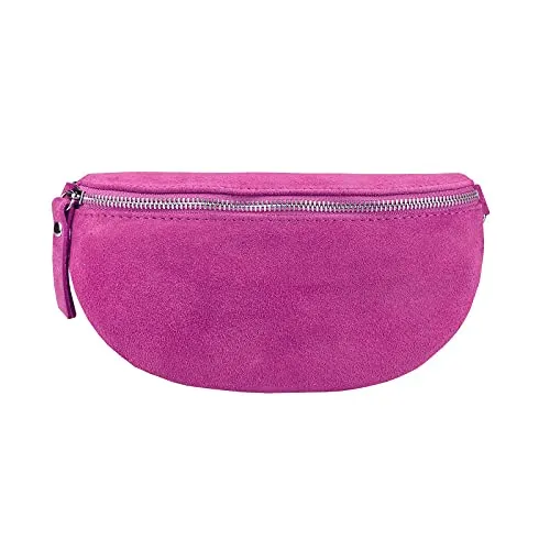 Made in Italy OBC Damen Leder Tasche Gürteltasche Crossbody Hüfttasche Bauchtasche Hüfttasche Umhängetasche Cross-Over Bodybag Schultertasche Handytasche Geldtasche (Pink (Wildleder))