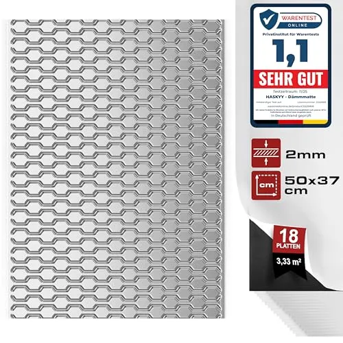 Haskyy 2mm Alubutyl Platten Dämmmatte 3,33m² 500x370mm 18x Anti Dröhn selbstklebend Auto Dämmung - KFZ Lärmschutz, Schalldämmung und Schallschutz