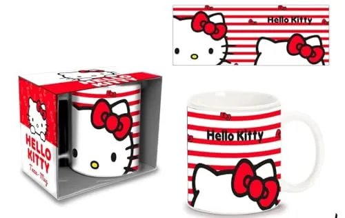 Frühstückstasse Hell-o Kitt-y aus Keramik, Becher für Kinder, Geschenkbox, 380 ml, H. 9,5 x D. 7,5 cm, mehrfarbig, Verpackungsmaße: 11,5 x 10 x 8,5 cm,