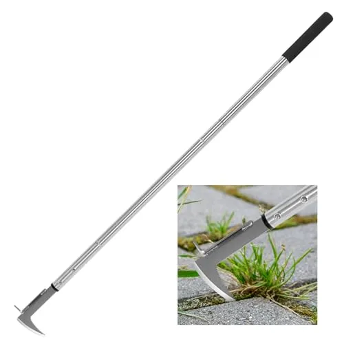 BARAYSTUS Fugenkratzer Unkraut, Fugenkratzer mit Langem Griff, 138cm Verstellbar, Unkrautstecher mit Gezackter Kante, Unkraut Entferner Gerät für Gartenarbeit, Ergonomischer Unkrautkratzer