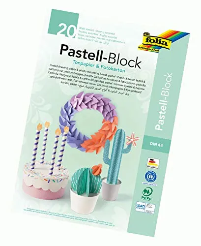 folia 678 - Pastell Block mit je 10 Blatt Tonpapier und Fotokarton, DIN A4, farbig sortiert - die ideale Grundlage für vielfältige Bastelarbeiten