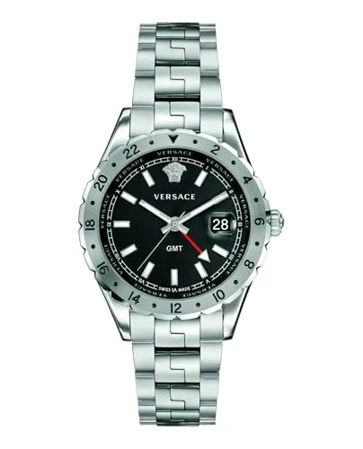Versace Hellenyium GMT Herren Uhr V11020015 - 42mm Edelstahl - Herren Armbanduhr, 42mm Edelstahlgehäuse, 5 ATM wasserdicht, mit GMT-Funktion und leuchtendem Zifferblatt für beste Ablesbarkeit – ideal für Weltreisende.