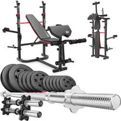 Hop-Sport Hantelbank HS-1065 + Curlpult - inkl. 38 KG Hantelset: Lang-& Kurzhantelstange, Gewichte/Hantelscheiben