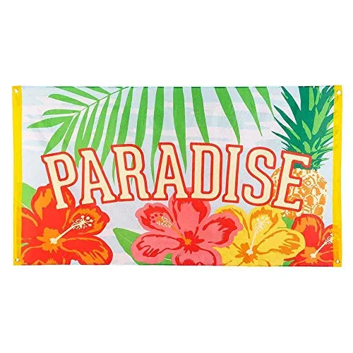 Boland 52489 - Fahne Paradise, Größe 90 x 150 cm, aus Polyester, Banner mit Motiv, Dekoration, Hawaii, Strandparty, Karneval, Mottoparty, Geburtstag