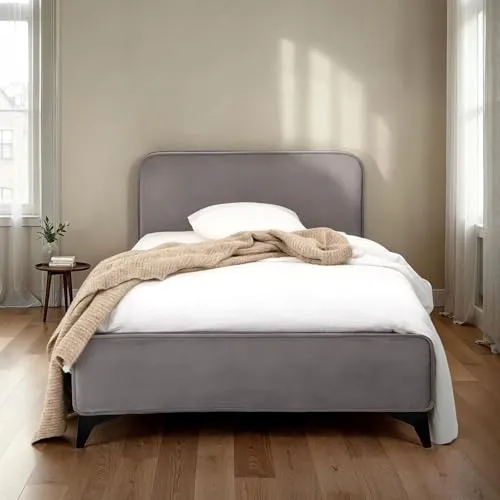 IDIMEX Polsterbett LAVORO 90x200 cm - Einzelbett mit rollbarem Lattenrost und weichem Samtbezug, ideal für gemütliche Schlafzimmergestaltung in elegantem Grau.