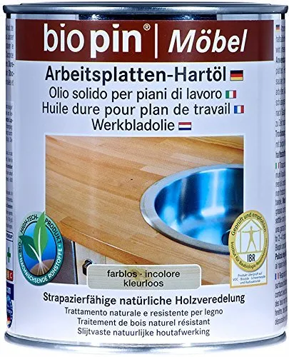 Biopin Naturfarben Arbeitsplattenhartöl 750 ml farblos - Holzöle für langlebigen Schutz, ideal für Küchenarbeitsplatten – sorgt für eine natürliche Optik und ist umweltfreundlich.