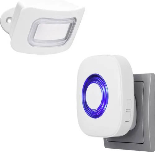 PENTATECH Bewegungsmelder FD25 Weiß Set 82 dB - Effektive Sicherheit für Ihr Zuhause - Bewegungsmelder für Gänge und Räume, sofort einsatzbereit mit PIR-Sensor und 24 wählbaren Melodien. Ideal für Haus, Büro oder Hotelzimmer.