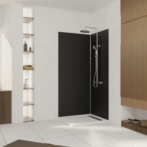 Marwell Urbanox Wandpaneel - fugenlose Aluverbundplatte als Duschrückwand & Küchenrückwand (Schwarz, 90 + 90 x 210 cm inkl. Profil schwarz)