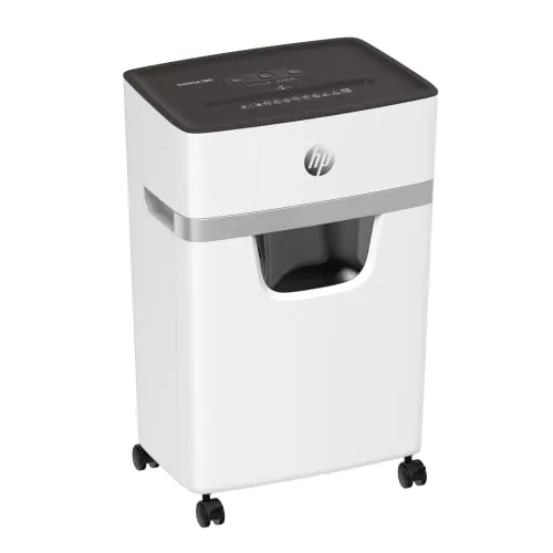 HP OneShred 10MC Aktenvernichter - 10 Blatt Partikelschnitt P-5, leise und datenschutzkonform für Arztpraxen und Kanzleien
