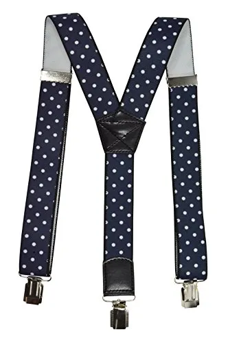 Olata Kinder Hosenträger mit Punktmuster | Elastische Y-Hosenträger (5-12 Jahre) – 3 cm. Marineblau
