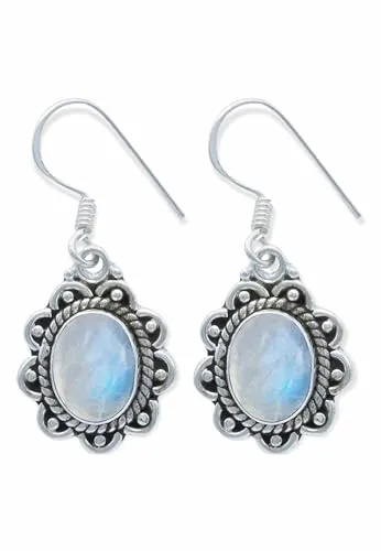 Ohrringe 925 Silber Mondstein weißer Stein schimmer Edelstein Ohrhänger echt Silber Damen Sterling Silber Hänger Geschenk (MOH-113-04)