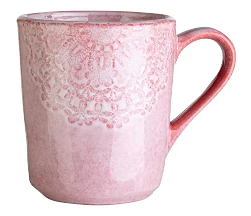 Home4You Kaffeetasse Kaffeebecher Teetasse | Steingut | Rosa | Gemustert | 355 ml